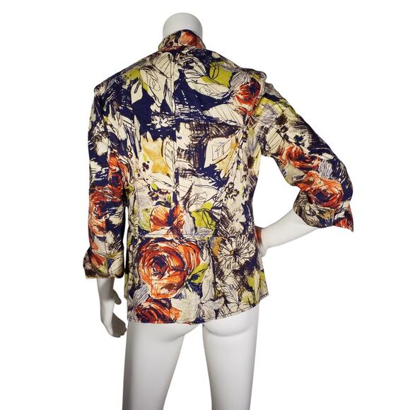 Coldwater Creek Womens Size 10 Textured Cotton Unlined Jacket 3/4 Sleeve Floral - Picture 4 of 7
